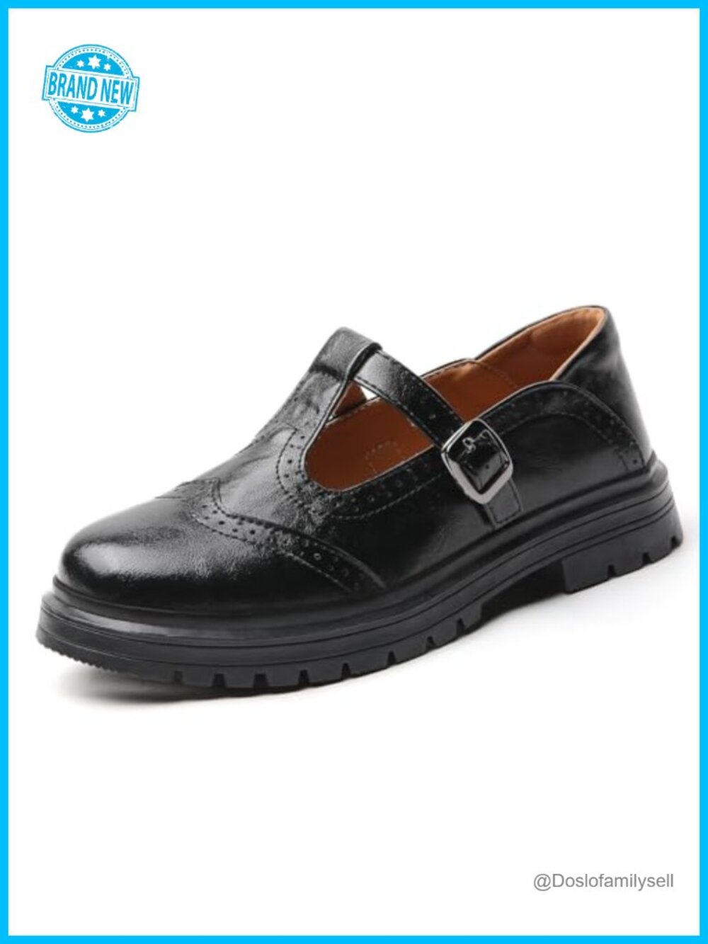 Women Platform Mary Jane Oxford Shoes Faux Leather T-Strap Buckle